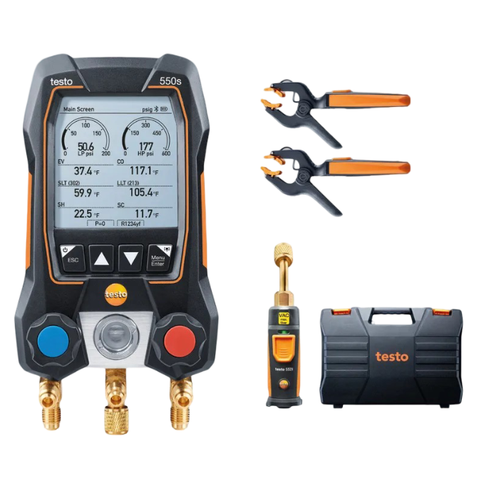 Testo 550s Smart Digital Manifold with Wireless Vacuum and Temperature Probes