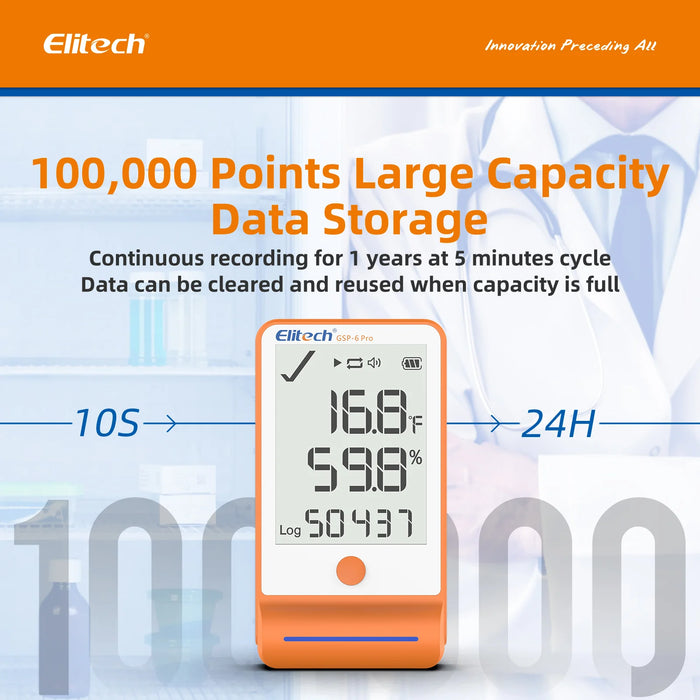 Elitech GSP-6Pro Bluetooth Temperature and Humidity Data Logger, Range -40 to 85°C