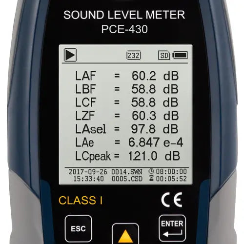 PCE-430 Class 1 Sound Level Meter With 1/1 Octave Band Filter