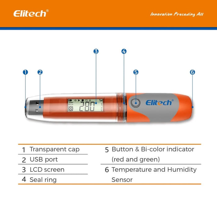 Elitech RC-51H USB Temperature And Humidity Data Logger, Range -30 To 70°C
