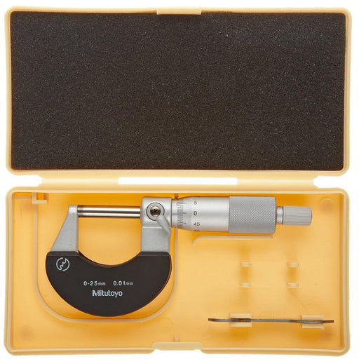 Mitutoyo 102-301 : Outside Micrometer with Ratchet Stop, Range 0-25mm - anaum.sa