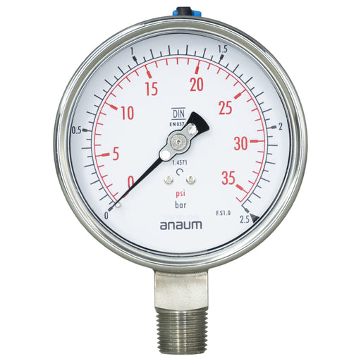 Anaum AN3100 : Pressure Gauge, 0~2.5 bar, 100mm dia, 1/2" NPT - anaum.sa