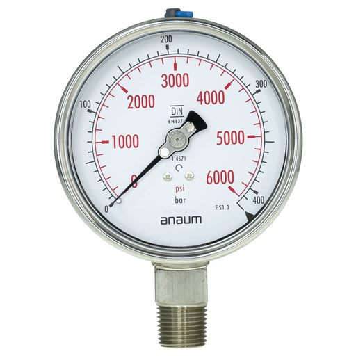 Anaum AN3100 : Pressure Gauge, 0~400 bar, 100mm dia, 1/2" NPT - anaum.sa