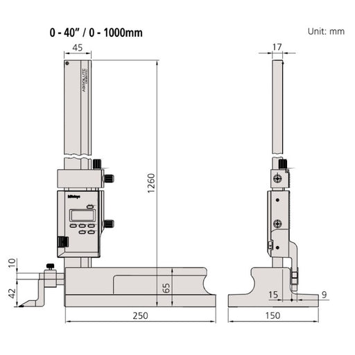 Mitutoyo 570-248 Absolute Digimatic Height Gauge, Range 0-40"/0-1000mm - anaum.sa