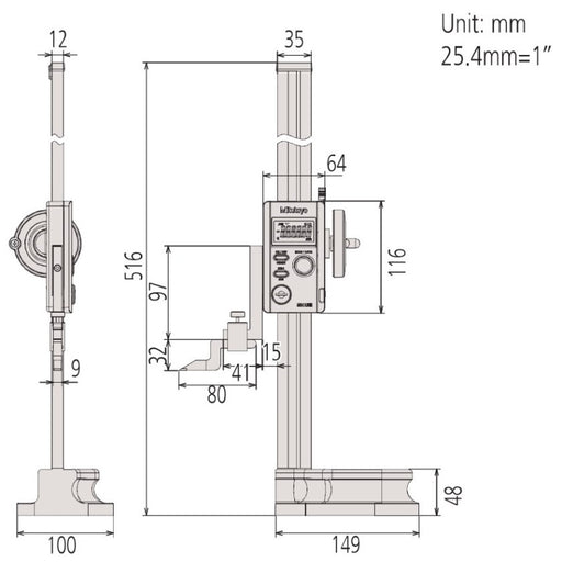 Mitutoyo 570-412 Absolute Digimatic Height Gauge, Range 0-12"/0-300mm - anaum.sa