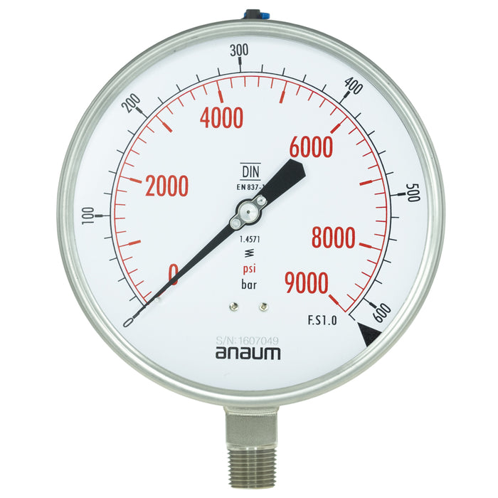 Anaum AN3160 : Pressure Gauge, 0~600 bar, 160mm dia, 1/2" NPT - anaum.sa