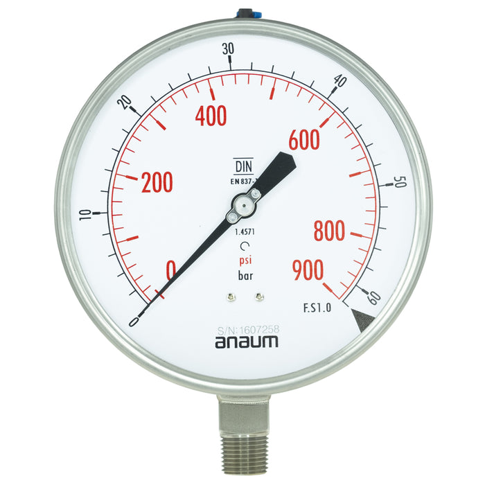 Anaum AN3160 : Pressure Gauge, 0~60 bar, 160mm dia, 1/2" NPT - anaum.sa