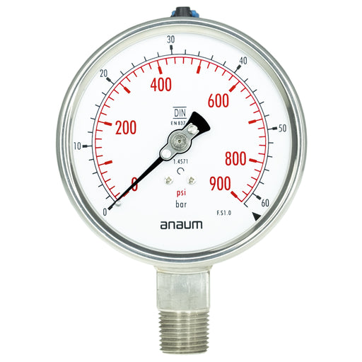 Anaum AN3100 : Pressure Gauge, 0~60bar, 100mm dia, 1/2" NPT - anaum.sa