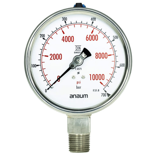 Anaum AN3100 : Pressure Gauge, 0~700bar, 100mm dia, 1/2" NPT - anaum.sa