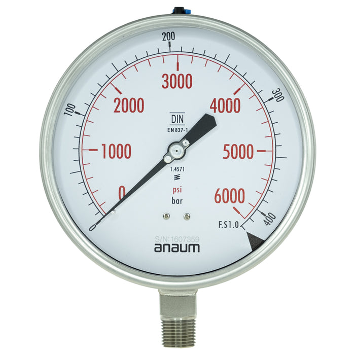 Anaum AN3160 : Pressure Gauge, 0~400 bar, 160mm dia, 1/2" NPT - anaum.sa