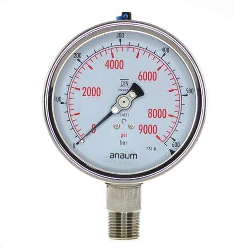 Anaum SS3020 : Pressure Gauge - 100mm dia, 1/2" NPT, 0~600bar - anaum.sa
